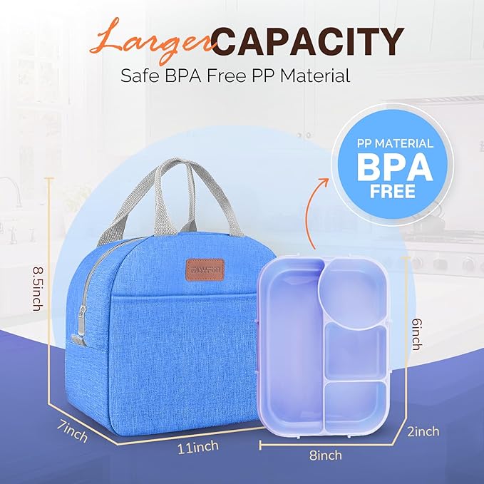 EASYFUN Bento Lunch Box Set Bento Box, 4-Compartment Lunch Containers,High Capacity Lunch Tote Bags for Work, Travel, Outdoor (Blue)