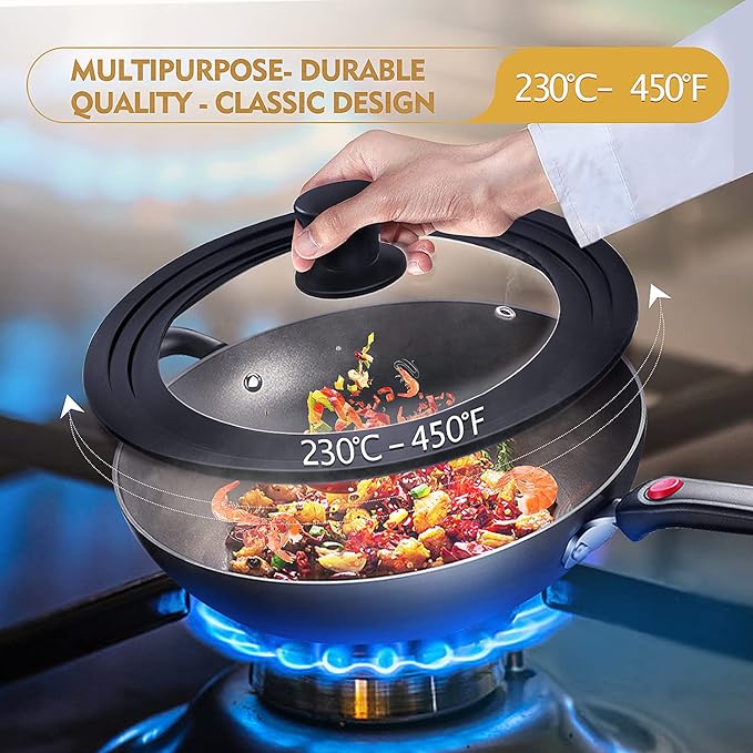 Ydeapi Universal Lid for Pots, Pans and Skillets, Pot Lid With Heat Resistant Silicone Rim and Tempered Glass,Fits 9.5", 10", 11" Diameter Pots and Pans