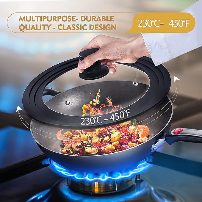 Ydeapi Universal Lid for Pots, Pans and Skillets, Pot Lid With Heat Resistant Silicone Rim and Tempered Glass,Fits 6.5", 7", 8" Diameter Pots and Pans