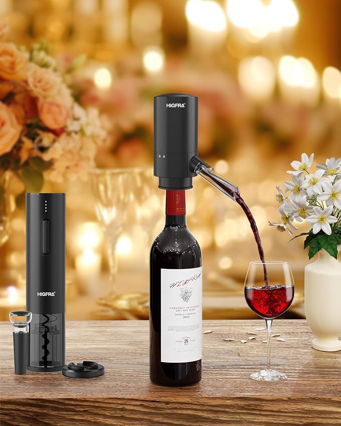 Rechargeable Electric Wine Opener Set – 4-in-1 Wine Gift Set with Aerator, Vacuum Stopper & Foil Cutter – Perfect Mother’s Day Gift for Mom, Wine Lovers, Home, Kitchen & Party