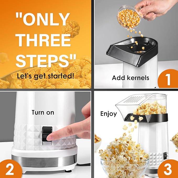 Oil-Free Popcorn Machine – Quick Popcorn in 2-3 Minutes, 4.5 Quart
