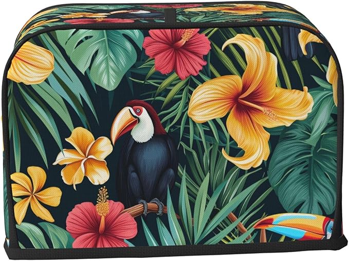Tropical Jungle Birds Toaster Cover 2 Slice, Cute Rural Bread Machine Cover, Washable Dust-Proof Cover for Kitchen Small Appliance Cover,with Top Handle