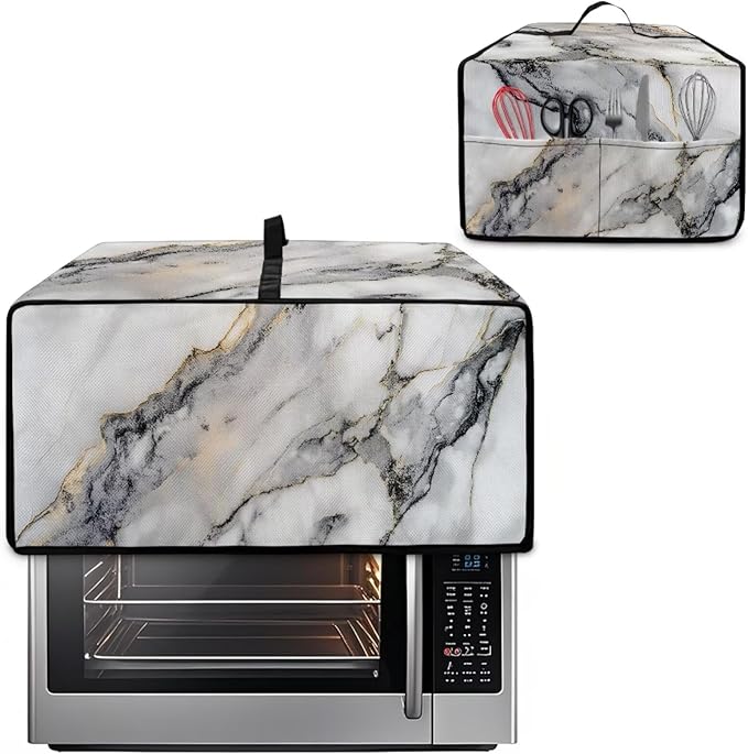 Toaster Oven Dust Cover Washable Fabric Convection Oven Cover Protector Compatible with Various Small Kitchen Appliances, M, Gray White Marble