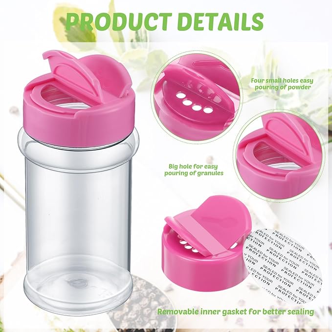 Jadive 36 Pcs 5.5 oz Plastic Spice Jars with Shaker Lids Clear Spice Bottles Plastic Seasoning Containers Empty Shaker for Kitchen Storing Herbs Seasoning Powders Pepper Dry Goods (Pink)