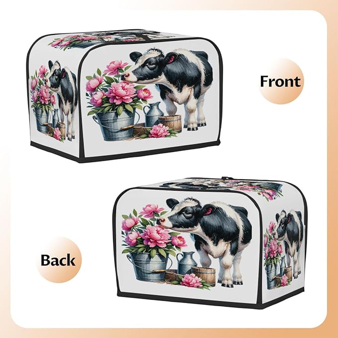 Animal Cow Pink Flower Toaster Cover 4 Slice Dust and Fingerprint Protection Toaster Bread Maker Covers Washable Kitchen Small Appliance Covers for Kitchen Accessories Decor Bakeware Women Gift