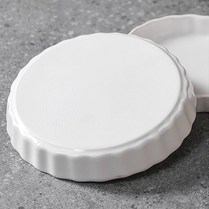FEOOWV White Round Porcelain Quiche Pan -Non-Stick- Perfect for Baking Tart Pies and Chicken Pot Pie-Dishwasher,Dish Microwave and Oven Safe (7inch)