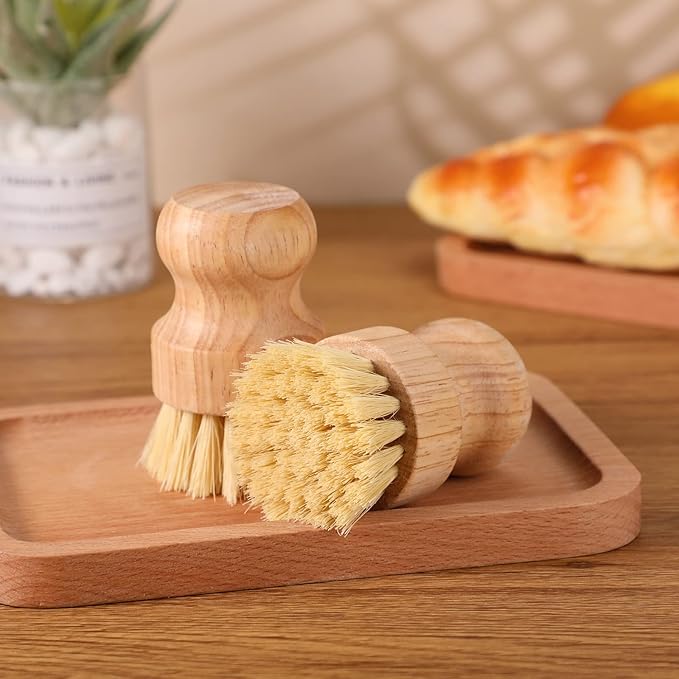 Nuenen 12 Packs Bamboo Dish Scrub Brushes Wooden Scrubbers Set Kitchen Dishwashing Scrubber with Natural Sisal Bristles for Iron Pot Pan Sink(Sisal)