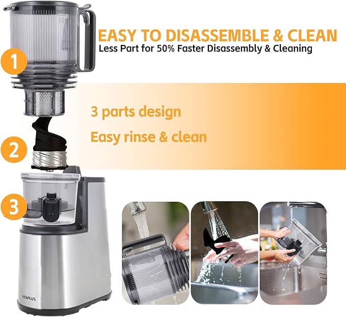 Cold Press Juicer, Upgraded AC Motor Masticating Juicer, Food-Grade Stainless Steel Auger, BPA-FREE Slow Juicing Extractor Machine with Easy Clean 5.8" Feeding Chute for Whole Vegs and Fruits