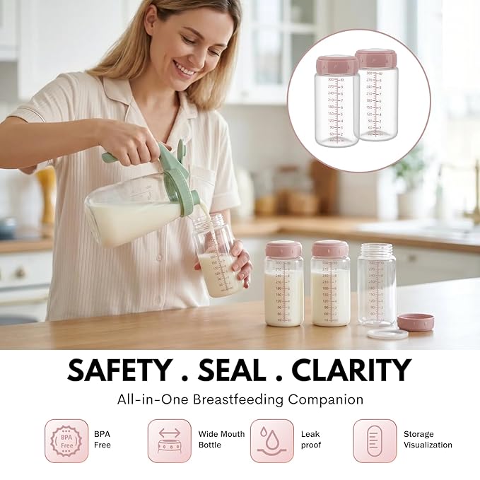 6PCS Breastmilk Storage Bottle, BPA Free Wide-Neck Spectra Bottles for Pumping, Storage Collection Baby Bottles for Fridge & Momcozy Breast Milk Cooler, Breastfeeding Bottle, 10 oz