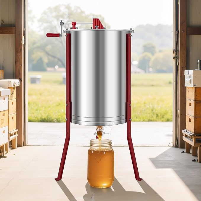 VEVOR Honey Extractor, 6 Frame Manual Honey Extractor with Transparent Lid, Honeycomb Drum Spinner with Height Adjustable Stand, Honeycomb Extraction Centrifuge Equipment for Beekeeping