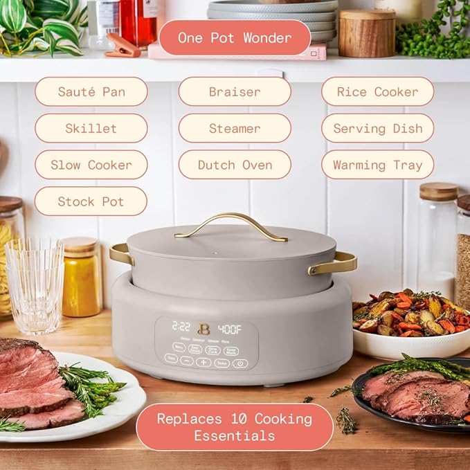 10-in-1 Electric Multi-Cooker, 6 Quart Programmable Cooking Pot with Digital Display, Nonstick Interior, One-Touch Controls, Multi-Function Kitchen Appliance (Porcini Taupe)
