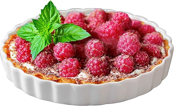 FEOOWV White Round Porcelain Quiche Pan -Non-Stick- Perfect for Baking Tart Pies and Chicken Pot Pie-Dishwasher,Dish Microwave and Oven Safe (7inch)