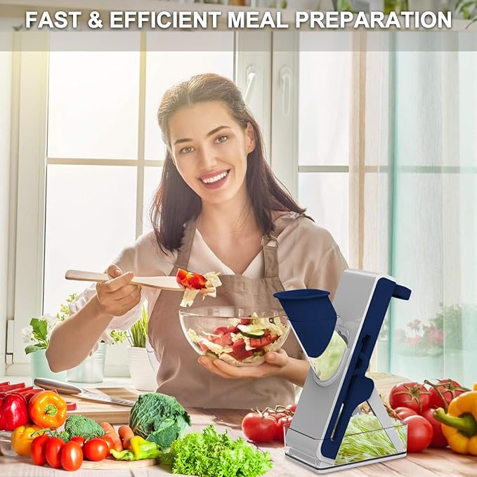 Mandoline Slicer Safe Multifunctional Dicer Adjustable Commercial Slicer Machine Stainless Steel Chopper (White Blue)