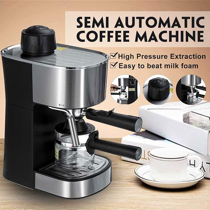 Espresso Maker with Steamer with Drip tray, Built-In Milk Frother and Reservoir with Adjustable Control Knob, 5 Bar Coffee Maker and Cappuccino Machine