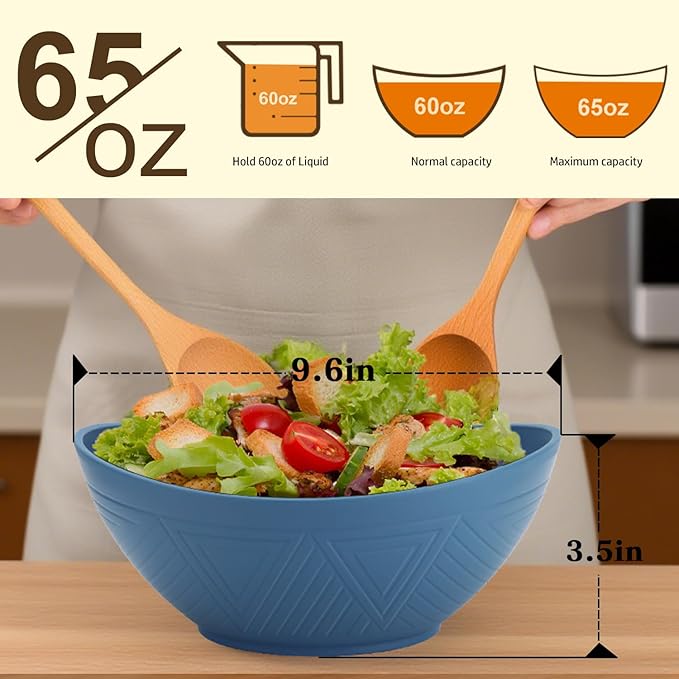 Homienly 60oz Wheat Straw Bowls Set of 6 Salad Bowls Large Popcorn Bowl Unbreakable Serving Bowls Microwave & Dishwasher Safe Bowl Set Centerpiece Bowls for Kitchen, Party, Decor, Camping (Multi)