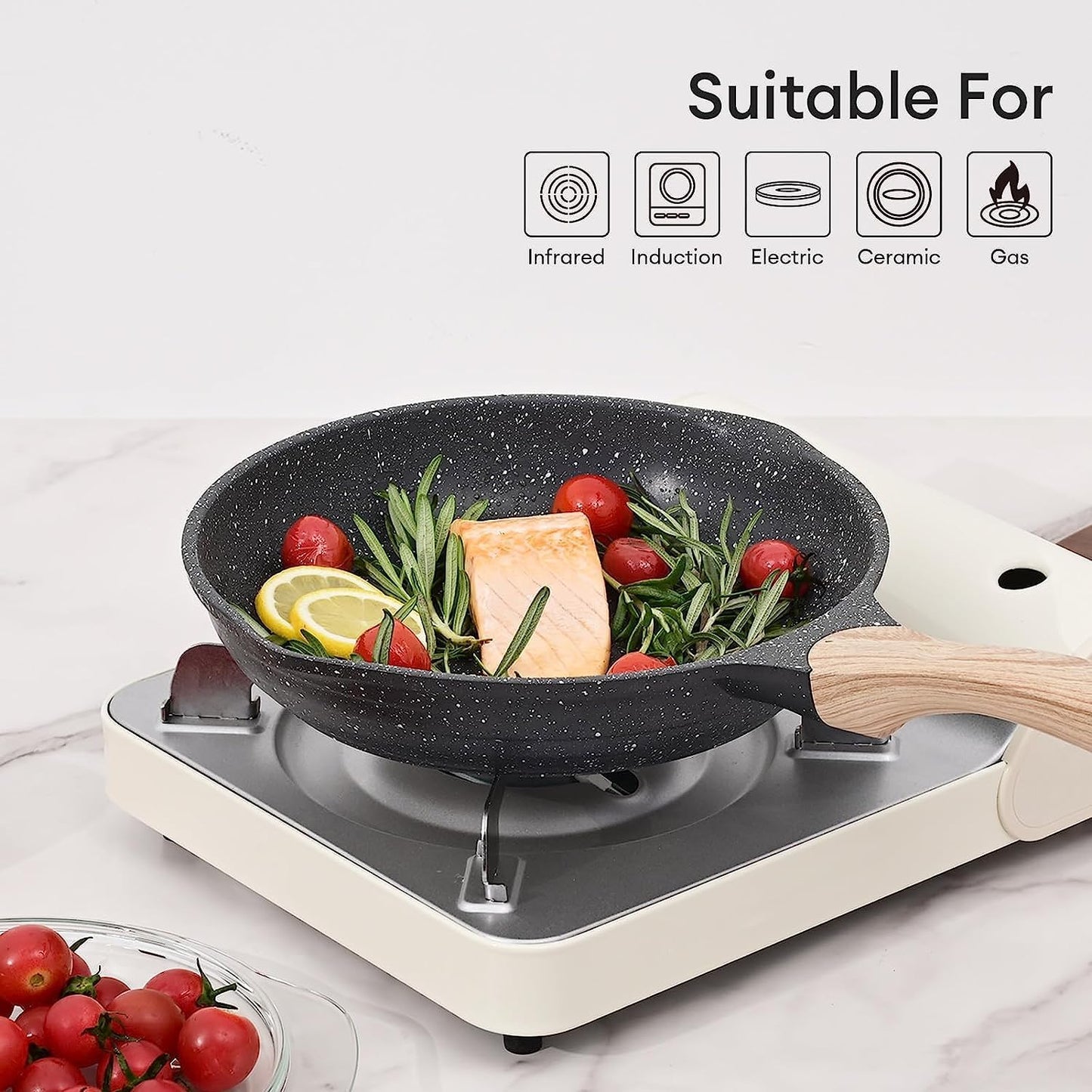 JEETEE Nonstick Frying Pans Set, Skillets Set 2 Pcs, 8" 10" Granite Non-Stick Frying pan, Nonstick Omelette Skillet with Soft Touch Handle, Grey