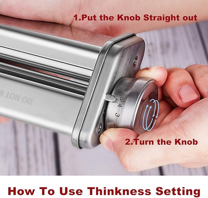 Pasta Roller Attachment for KitchenAid Stand Mixer, Stainless steel Pasta Roller Attachment with 8 Adjustable thickness knob by Gvode