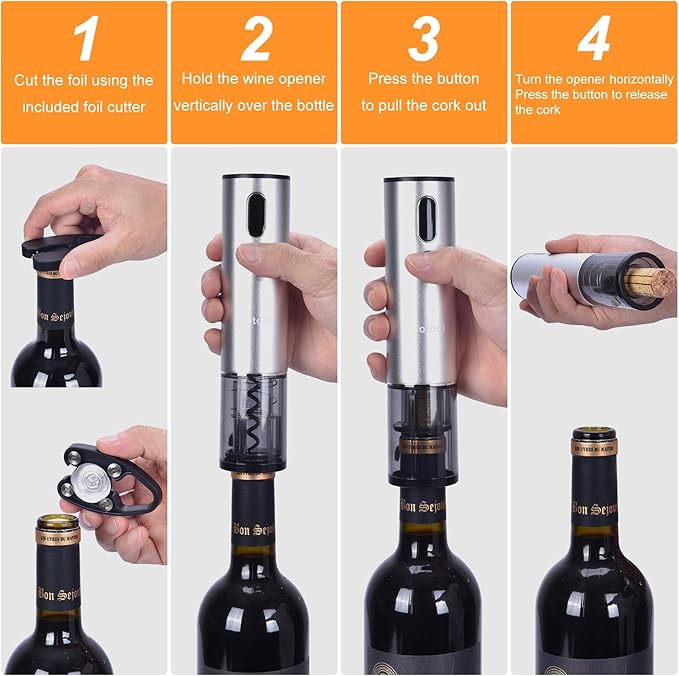 Electric Wine Opener and Aerator with Wine Accessories -Rechargeable Wine Bottle Opener Set with Base, Wine Aerator, Corkscrew and Wine Stoppers- Perfect Wine Gifts for Wine Lovers