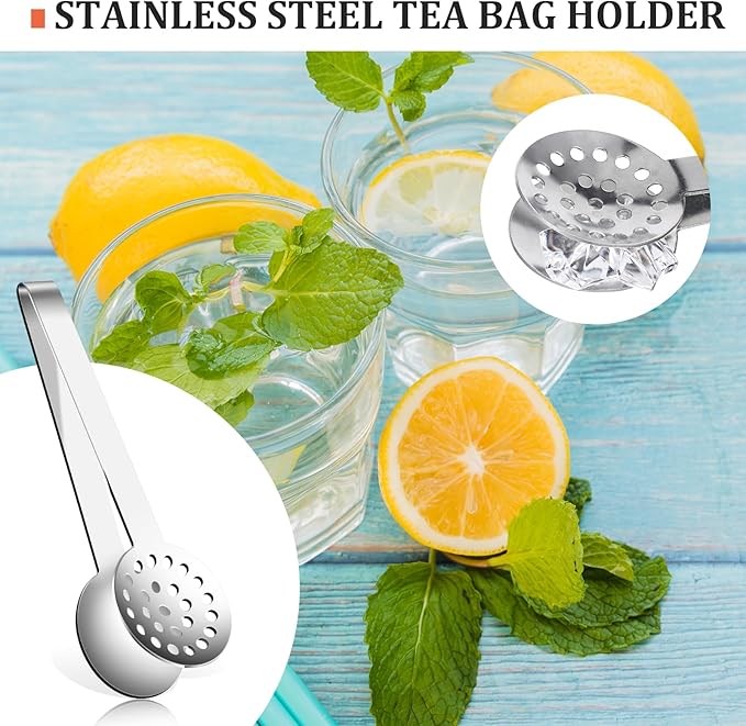 Tea Bag Squeezer, Stainless Steel Tea Bag Squeezer Tongs, Teabag Filter, Dispenser Accessories for Teas Drinkers, Durable Round Strainer Gripper Picker