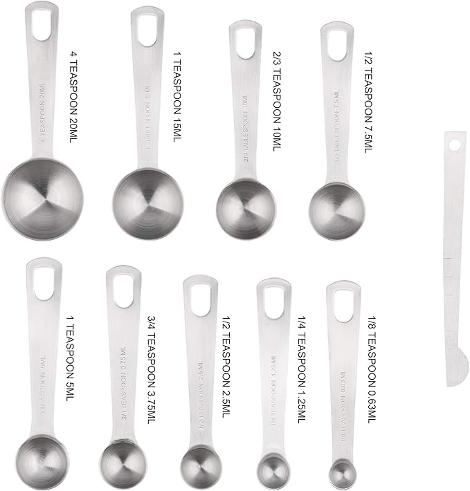 Measuring Cups Set, 18/8 Stainless Steel Measuring Cups and Spoons Set, 8 Kitchen Measuring cups & 9 Baking Measuring Spoons & Magnetic Conversion Chart&Leveler&Rings-Metal Measure Cups&Spoons