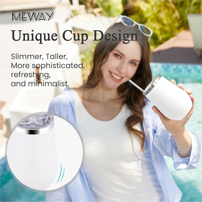 MEWAY 12oz Stainless Steel Wine Tumbler with Lid - Double Wall Vacuum Insulated Swig cups for Hot and Cold Drinks, Ideal for Coffee, Wine, Beer, gifts for Women under 10 dollars(Mix,Set of 4)