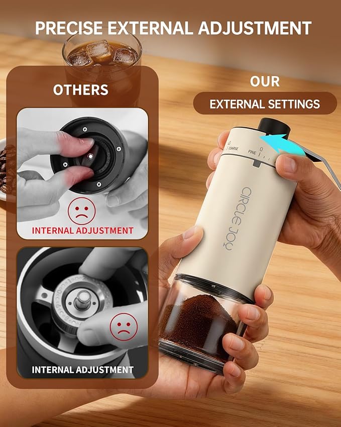 CIRCLE JOY Mini Manual Coffee Grinder with 40 External Adjustable Settings and Ceramic Conical Burr, Portable Stainless Steel Hand Coffee Grinder for Home and Travel