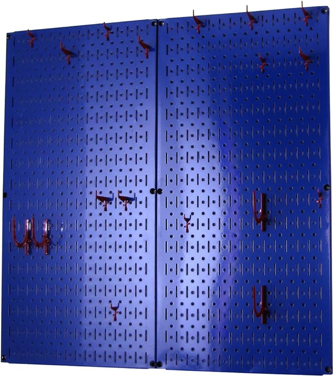Wall Control Kitchen Pegboard Organizer Pots and Pans Storage Rack Organization Kit with Blue Pegboard and Red Accessories