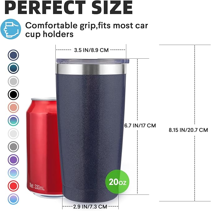 Volhoply 20oz Stainless Steel Tumbler with Lid and Straw Bulk 24 Pack,Double Wall Insulated Travel Iced Coffee Mug Fits Cup Holder,Powder Coated Cups for Hot/Cold Drinks,Christmas Gifts（Navy,24 Set）