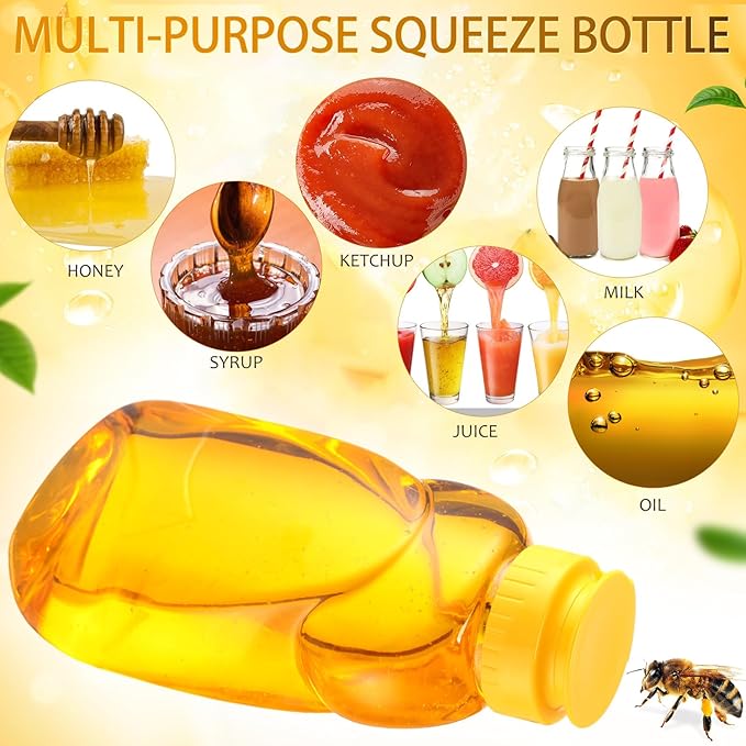 Mifoci 50 Pack 14 oz Clear Plastic Honey Jar with Lids Containers in Bulk Refillable Condiment Squeeze for Easy Storing and Dispensing
