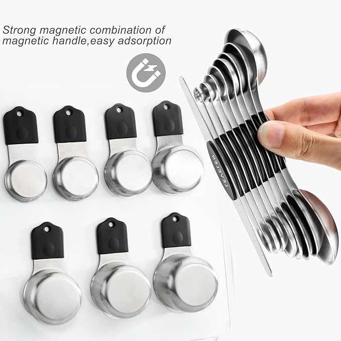 Magnetic Measuring Cups and Spoons Set of 16 Includes 7pcs Stainless Stee Stackable Nesting Magnetic Measuring Cup 9pcs Magnetic Measuring Spoon for Dry and Liquid Ingredients