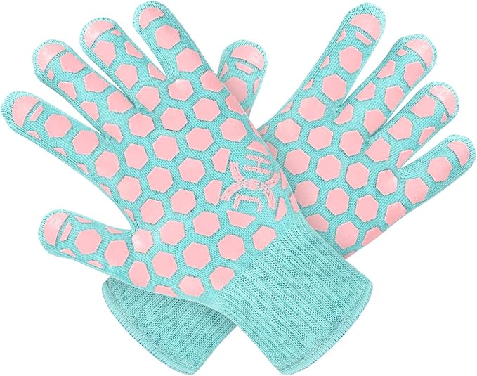 J H Heat Resistant Oven Glove: EN407 Certified 932 °F BBQ & Oven Mitts for Grlling, Baking, Kitchen, Camping,Fireplace Indoor&Outdoor 1 Pair