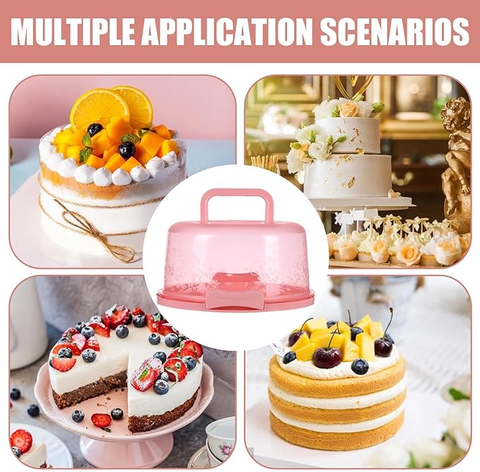 Generic Pink Modern Vibrant Cake Carrier with Handle - Rectangular with Domed Lid, 10.24 x 8.66 x 4.92 inches, 1350cc, BPA Free, Food Grade, Reusable, Dishwasher Safe