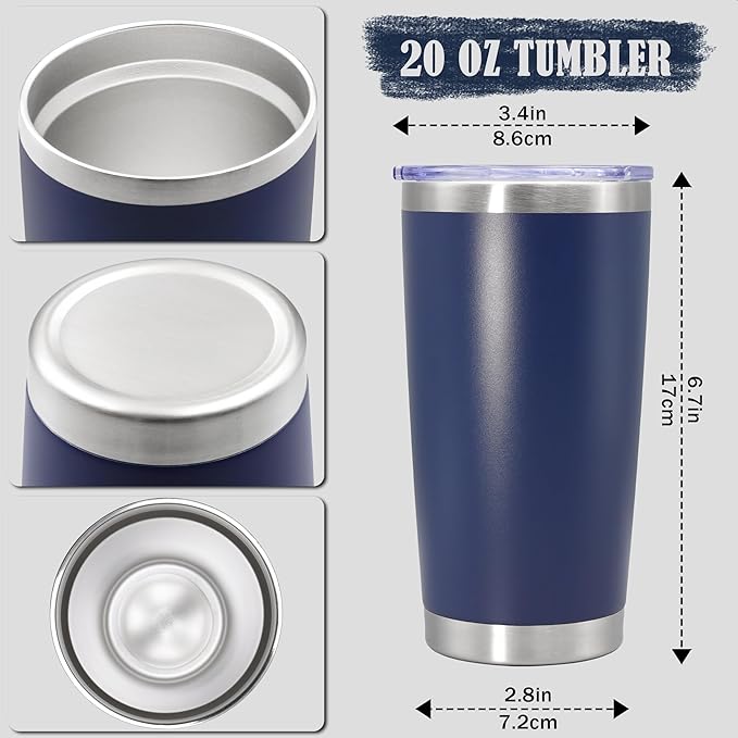 20 oz Tumbler Coffee Travel Tumblers Bulk with Lid Stainless Steel Double Wall Vacuum Insulated Mug Powder Coated Cups fit Car Cupholder for Hot and Cold - Navy, 4Pack
