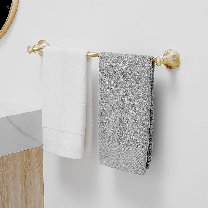 BESy Adjustable 16 to 26 Inch Bath Towel Bar Rack for Bathroom Towel Holder, Wall Mounted Towel Bar Rod Hanger Bathroom Hardware Accessories Hotel Style, Stainless Steel, Brushed Gold