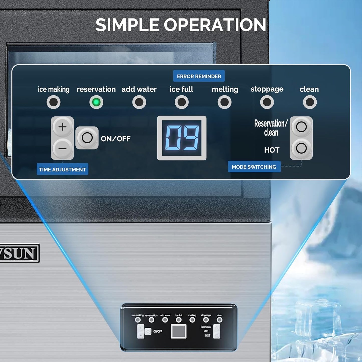 ROVSUN 150LBS/24H Commercial Ice Maker Machine with 2 Water Inlets, Freestanding Ice Machine with 24lbs Storage Bin, Ice Scoop & Water Filter for Home Office Restaurant Bar Cafe