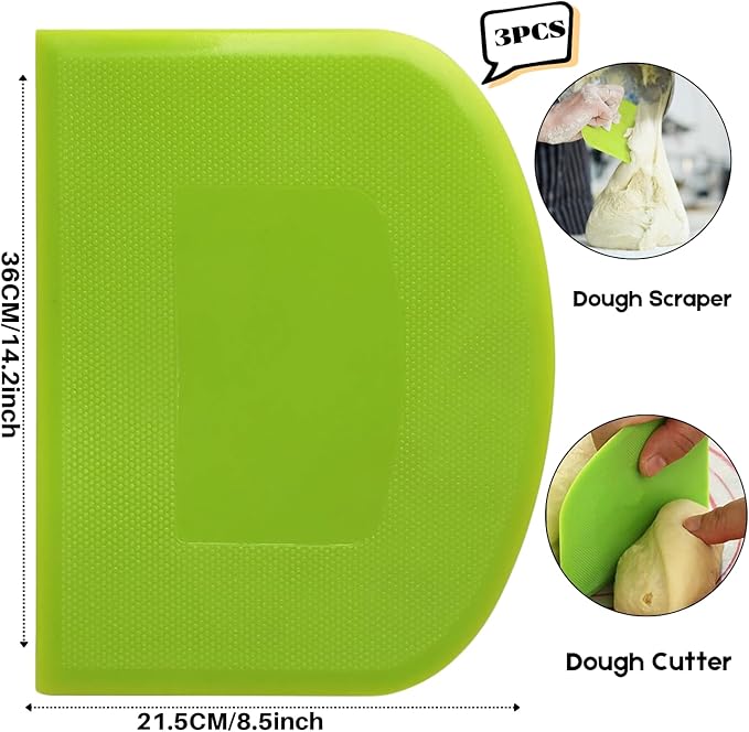 SURDOCA Dough Scraper Bench Scraper - 3P 14.2x8.5" Plastic Flexible Bowl Scraper, Sharp Edge & Angles Cake Scraper. Non-Slip Bakeware Decorating Tools Sculpting & Modeling Tools - Yellow+White+Pink