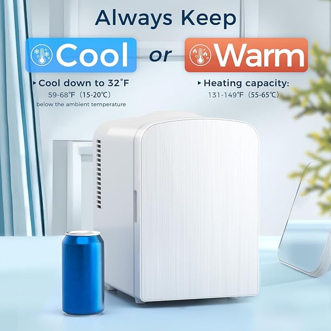 Antarctic Star Compact Refrigerator,Small Cooler for Cosmetics, Beverage and Food,Portable Mini Fridge,Skin Care 4L Capacity/6 Cans, Cooler and Warmer for Bedroom, Car, Office & Dorm,White