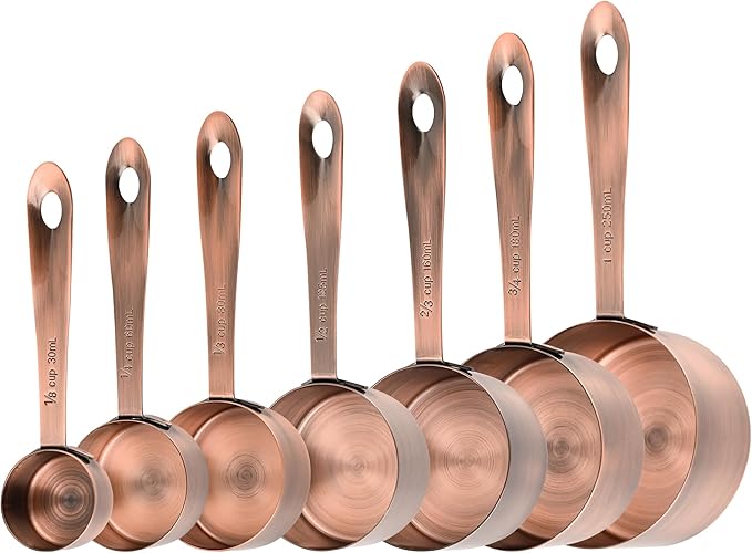 Copper Measuring Cups and Spoons Set 16, Dry&Liquid Stainless Steel Measuring Cups and Spoons, 7 Metric&US Measing Cups & 6 Measuring Spoons & Measure Equivalents for Kitchen&Baking