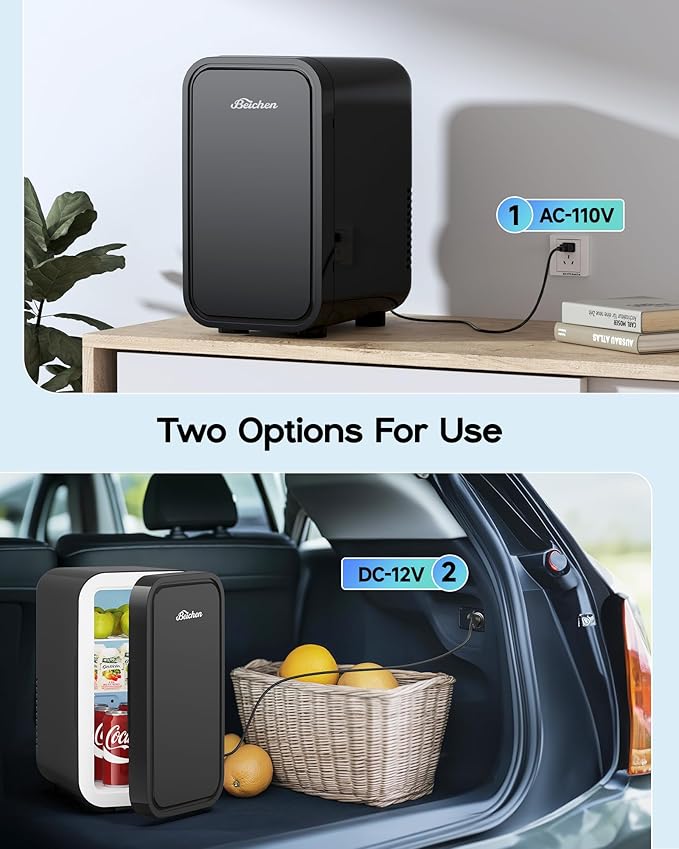 BEICHEN Mini Fridge,6 Liter / 8 Can Small Fridge for Bedroom, Car, Office & Dorm, 110V AC/DC Portable Thermoelectric Cooler & Warmer for Skincare, Food, Drinks,Black