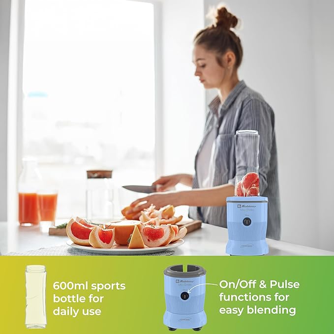 Mix&Shake Blender, 20 oz Portable Blender, 600W Motor, Pulse, ON/OFF Functions, Stainless Steel Blades, Shakes, Sauces, Smoothie Maker, (1) 20 oz To-Go Bottle, Blue, MSKM-600 A