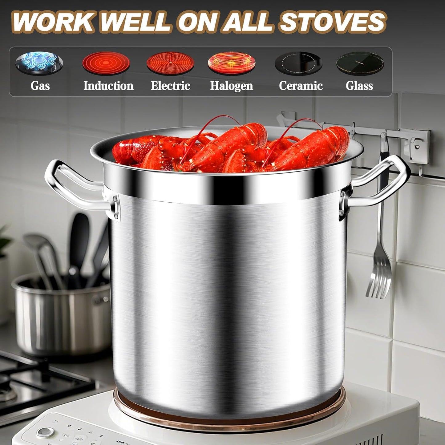 Stock Pot - 40QT Large Soup Pot with Lid - Heavy Duty Induction Tri-Ply Bottom Commercial Grade Stockpot for Boiling Cooking Soup Stew Pasta Cooking Pots, Deep Cookware