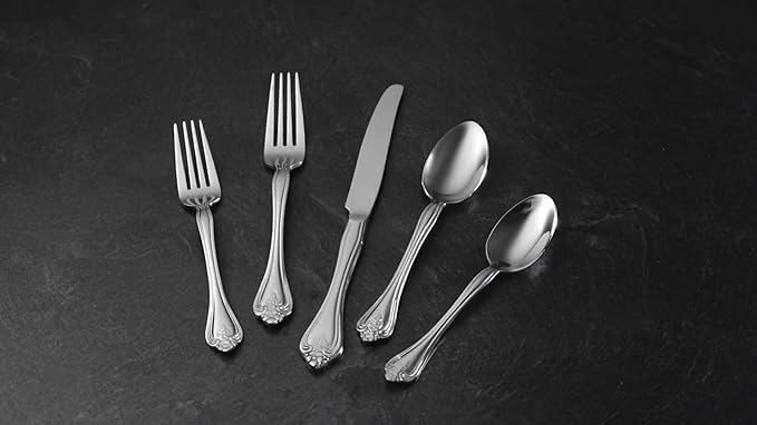 Oneida Boutonniere 45 Piece Everday Flatware, Service for 8, 18/0 Stainless Steel. Silverware Set, Dishwasher Safe, Multi (Pack of 3)