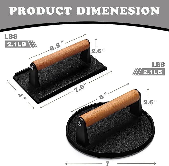 Smash Burger Press Kit 56 Pcs,grill press,7.9 Inch Cast iron hamburger smasher tool, Bacon Press,Burger Smasher for Grill and Griddle Accessories,Barbecues and Tailgates