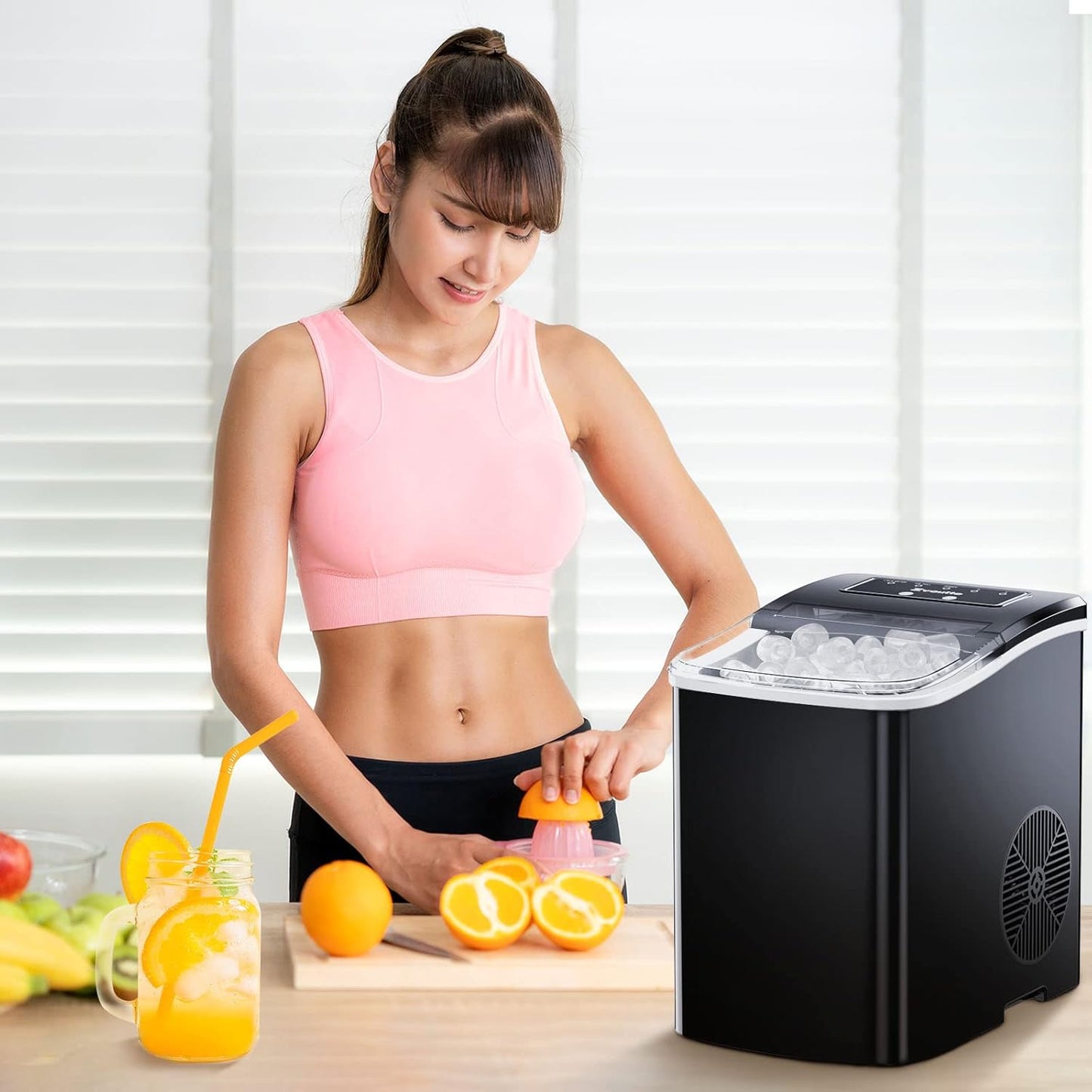 Portable Countertop Ice Maker Machine - with Ice Scoop, Basket, Makes 9 Ice Cubes in 8 Minutes, 26lbs/24 Hours, Self-Cleaning Countertop Ice Maker for Home/Office/Kitchen/Camping, Black