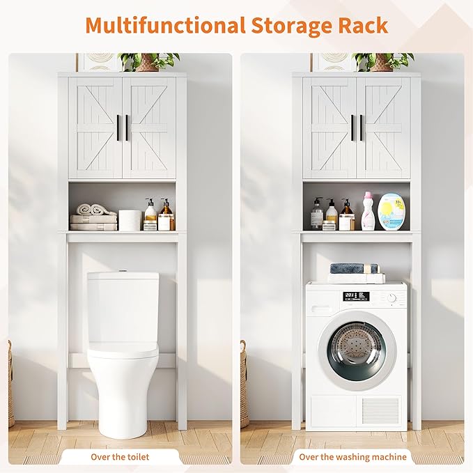IDEALHOUSE 23.6 Inches Wide Toilet Rack with Over The Toilet Storage Cabinet, Bathroom Shelf Organizer with Anti-Tip Device, Small Freestanding Space Saver with Adjustable Shelf (White 23.6" W)