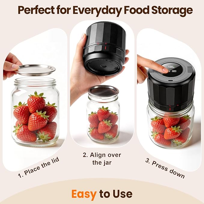 M11 Electric Mason Jar Vacuum Sealer Kit - with Wide and Regular Mouth Mason Lids, Jar Vacuum Sealer for Canning Jars, Vacuum Sealing Machine for Food Storage Black