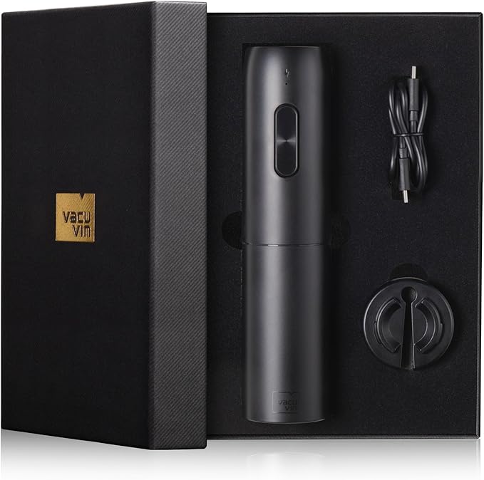 Vacu Vin Electric Wine Opener – Automatic Corkscrew with USB Charging – One-Touch Operation – Opens Bottles Effortlessly – Rechargeable Wine Opener for Cork and Synthetic Corks
