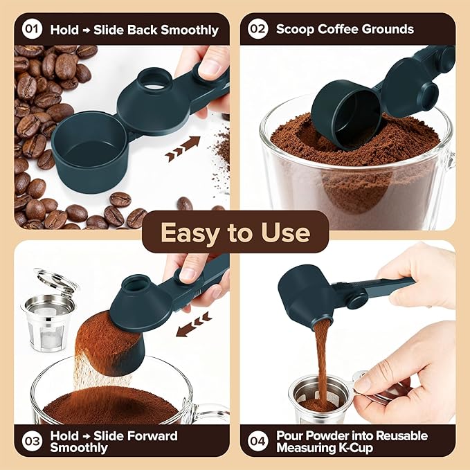 2Pcs Coffee Scoop & Funnel for Reusable K-Cup Pods, 2Tbsp Dosing Spoon, 51mm Espresso Tamper, BPA-Free PCTG, Dishwasher Safe, for Espresso Machines, Coffee/Protein Powder, Jade Green, 2 Models A&B