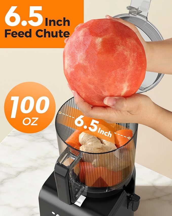 ACOQOOS Juicer Machines, 6.5" Extra Large Feed Chute Cold Press Juicer 3-IN-1 with Sorbet & Nut Milk, BPA Free, Easy to Clean, 100 OZ Hopper, Silver-Black