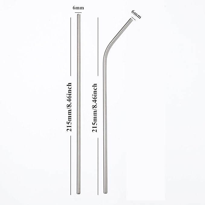Reusable Metal Straws in Bulk 100 Pieces,8.5'' x 6mm Stainless Steel Straws for 20oz 30oz Tumbler Yeti Cup,Curved Bent Metal Drinking Straws Bulk For Wholesale (100pcs All Bent -8.5" Silver)